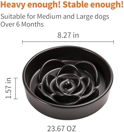Black Ceramic Dog Bowl Slow Feeder for Medium and Large Breed,1.5 Cup 8.26 in Slow Feeding Bowl,Puzzle Dog Food Bowl for Fast Eater,Maze Dish for Fast Eater - Image 2