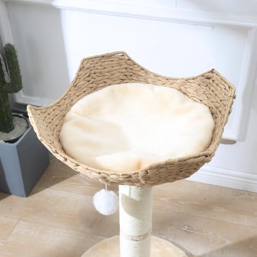 SHENGOCASE Small Cat Tree Tower with Large 17.7" Rattan Wicker Basket, Handwoven Nest Basket Bed, Window Perch for Large Cats up to 25LBS - Image 7