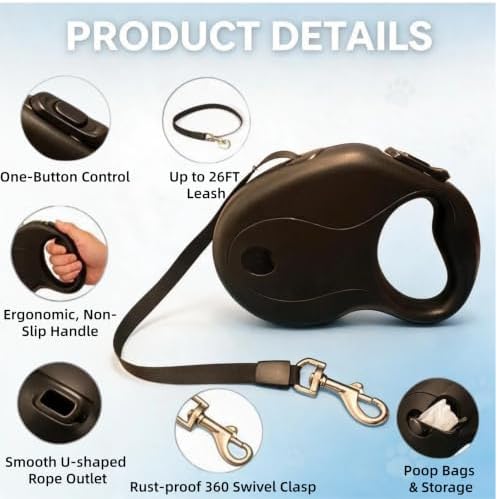 30 FT Dual Retractable Dog Leash(Up to 110 LBs Each)+Poop Bags&Holder - Image 7
