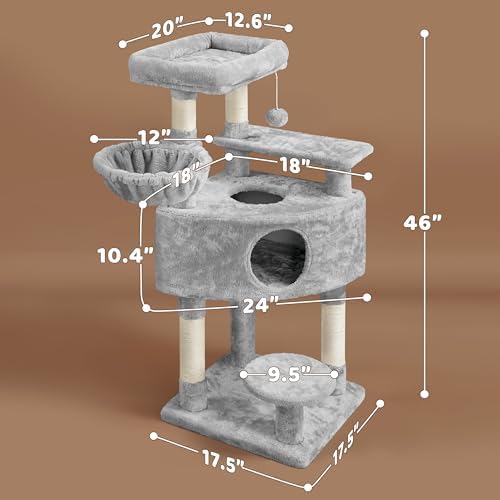 Yaheetech 46in Corner Cat Tree for Large Cats with Queen Size Top Perch - Image 7