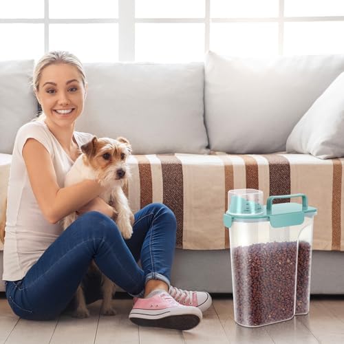 5-7 LBS Cat Dog Storage Container Portable with Upgraded Large Spout and Cup, Plastic Pet Food Dispenser for Small Animal Kibble, Bird Seed, Oatmeal, Rice, Flour, Brown Sugart-2 pack Elegant Blue - Image 6