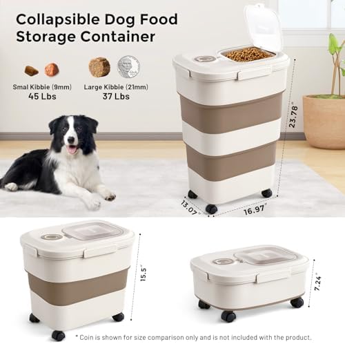 ZOMISIA 40-50lbs Collapsible Dog Food Storage Container with Wheels, Brown - Image 2