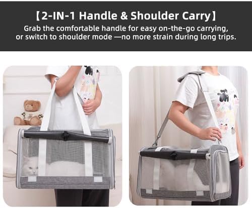 Cat Carrier Soft Sided Dog Carrier with 1 Poop Bags and 5 Pee Pads,Airline Approved Pet Carrier for Small Dog/Cat Bag(18.5" L x 11.8" W x 11.4" H),Ideal for Medium-Large Cats Small Dogs (Gray) - Image 7