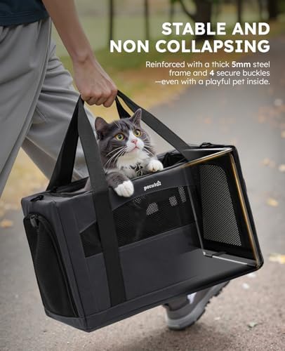 Pecute Cat Carrier Stable, Pet Carrier with Privacy Partition,Dark Gray - Image 2