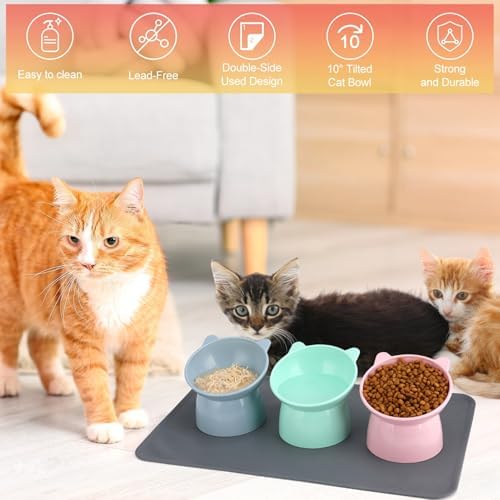 3 Pcs Elevated Cat Bowls 15° Raised Cat Bowl with Silicone Mat - Image 7