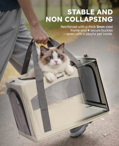 Pecute Cat Carrier Stable, Pet Carrier with Privacy Partition,Beige - Image 2