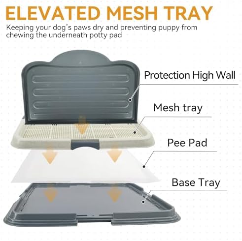 PAWISE Dog Pee Pad Holder Tray with Splash Guard, 23.6" Large Puppy Potty Training Pad Tray, Puppy Litter Box with High-Wall, Indoor Pet Toilet for Small to Medium Sized Dogs - Image 2
