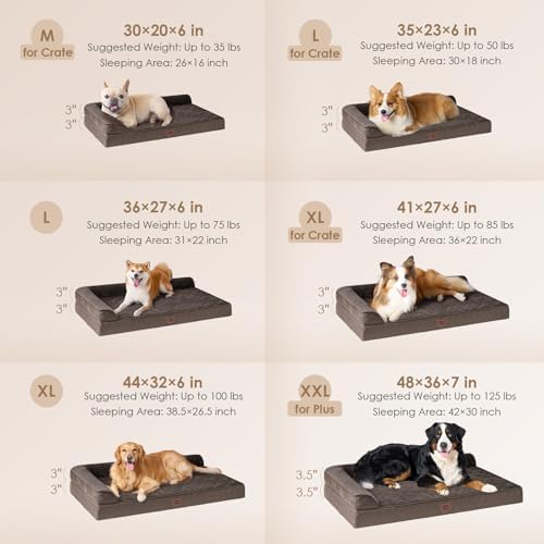 EHEYCIGA Large Dog Bed Memory Foam for Crate, Orthopedic Dog Bed Large Size Dogs with Washable Removable Cover, Waterproof Pet Sofa Couch with Nonskid Bottom, 35x22x6, Brown - Image 2