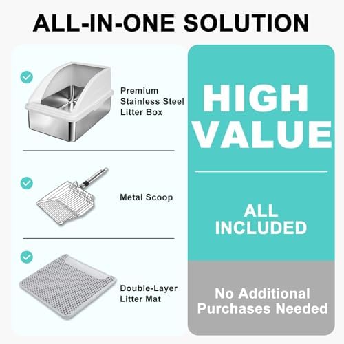 AIPERRO Stainless Steel Litter Box | XL Enclosed Cat Litter Boxes with Lid - Image 2
