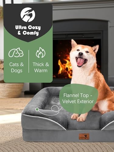 Spotted Play Orthopedic Dog Bed with Sides - Dog Sofa Beds for Medium Dogs, Supportive Foam Pet Couch Bed with Washable Removable Cover, Waterproof Lining and Non-Slip Bottom, Grey - M - Image 2