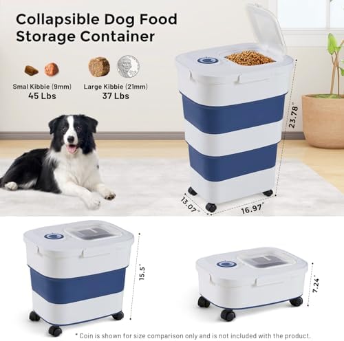 ZOMISIA 40-50lbs Collapsible Dog Food Storage Container with Wheels, Blue - Image 2