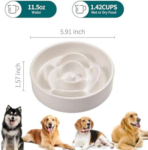 White Ceramic Slow Feeder Dog Bowl for Small and Medium Breed,Elevated/Raised 6.1 in Slow Feeding Bowl,Puzzle Dog Food Bowl for Fast Eater,Maze Dish for Fast Eater - Image 2