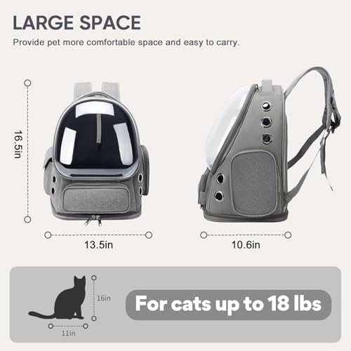 Breathable Cat Backpack Carrier, Large Space Cat Bubble Backpack for Kitty & Small Dog up to 18lbs, Foldable Cat Carrier Backpack, Transparent Airline Approved Carrier for Travel (Gray) - Image 7