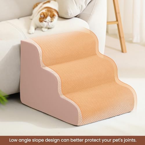 Dog Stairs for Small Dogs, High Density Foam Dog Steps, Extra Wide Non-Slip Pet Ramp for High Beds Or Couch, Soft Doggie Ladder for Dogs Injured, Older Pets, Small Cats, 4 Steps, Pink - Image 7