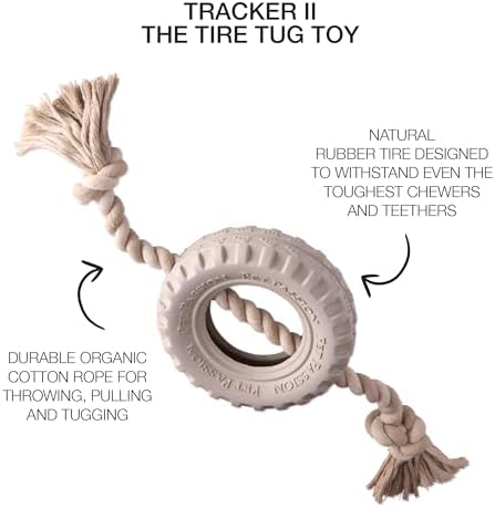 Pet Passion Natural Rubber Tire and Organic Cotton Rope Pull and Chew Dog Toy for All Pet Breeds, Almond Milk, Medium - Image 2