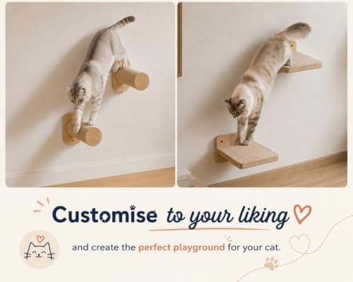 Cat Wall Shelves 6-in-1 Wall Mounted Cat Furniture with Perch & Hammock, Wooden Climbing Shelves with Scratching Post Pad, Space-Saving Climbing Tower for Indoor Cats - Image 7