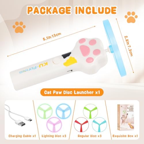 Cat Chase Fetch Toy Rechargeable Disc Launcher with 6 Fly Spinners - Image 2
