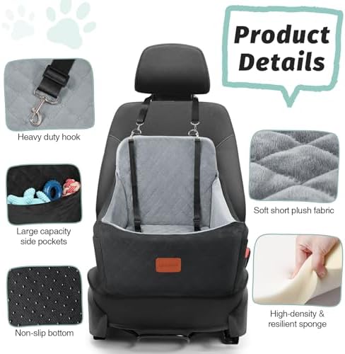Lealchum Dog car seat for Medium Dogs,Easy to Install with Adjustable Straps,Anti Slip Bottom pet car Bed,Fully Detachable and Washable pet Travel Bed (Black/Grey, Medium) - Image 2