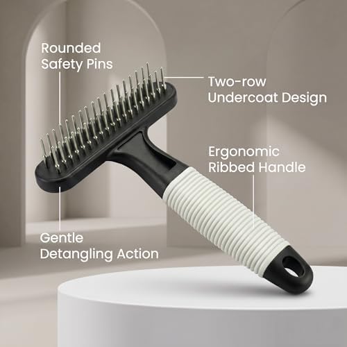 POODLIE Poodle Pet Dog Grooming Rake | Dematting Tool with Stainless Steel Shedding Comb for Pets | 2 Rows of Pins Gently Remove Loose or Tangled Hair from Undercoat (Black) - Image 2