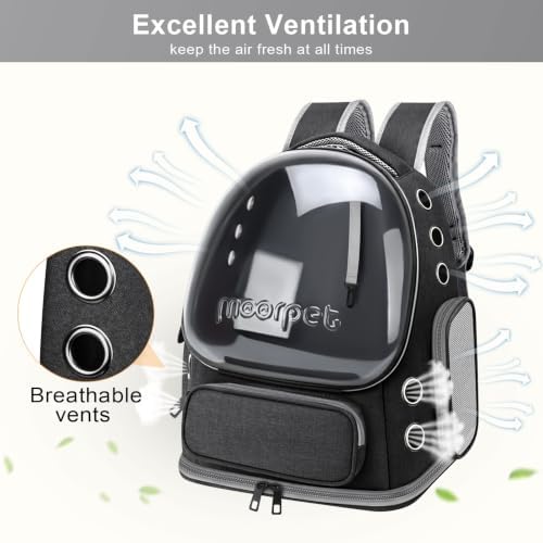 Cat Backpack Carrier, Breathable Cat Carrier Large Space Bubble Pet Backpack for Kitty Small Dog up to 20lbs, Transparent & Foldable Pet Carrier for Travel Hiking, Black - Image 2