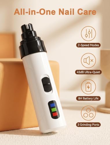 Quiet Electric Pet Nail Grinder with 2 Speeds for Dogs Cats - Image 2