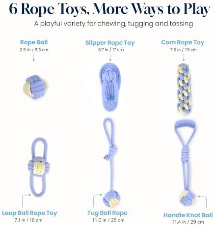 Dog Rope Toys for Puppies & Small Dogs, 6 Pack Cotton Toys, Blue - Image 2