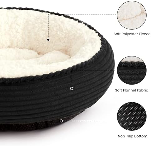 Love's cabin Round Donut Cat and Dog Cushion Bed, 24in Pet Bed for Small or Medium Dogs, Anti-Slip & Water-Resistant Bottom, Soft Durable Fabric Pet Beds, Washable Calming Cat Bed Black - Image 2