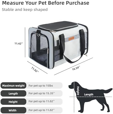YUNIQUE Soft-Sided Cat & Dog Carrier for Pets Up to 15 Lbs, Airline Approved Collapsible Travel Puppy Carrier with Lightweight Fabric Design (lightgrey) - Image 2