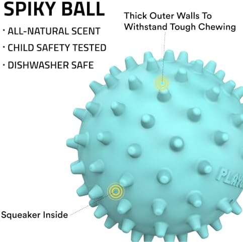 Playology Spiky Chew Ball Dog Toy with Squeak - Medium, Peanut Butter Scent - Image 2