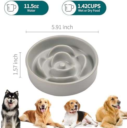 Grey Ceramic Slow Feeder Dog Bowl for Small and Medium Breeds,6.1 in Slow Feeding Bowl,Puzzle Cat Dog Food Bowl for Fast Eater,Maze Dish Puzzle Bowl for Small Dogs and Cats - Image 2