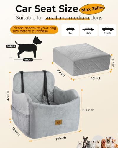 Dog Car Seats for Small Dogs Up to 35 lbs,Machine Washable Dog Booster Seat - Image 2