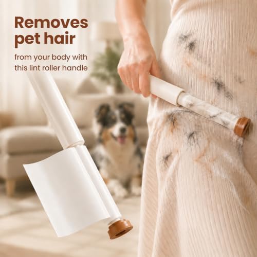 Undercoat Deshedding Tool for Long Thick Coats, 2-in-1 Dog Grooming Brush with Replaceable Lint Roller, Dematting Rakes for Dense Fur & Hair Removal, Long Handled Pet Grooming Accessory Brown - Image 2