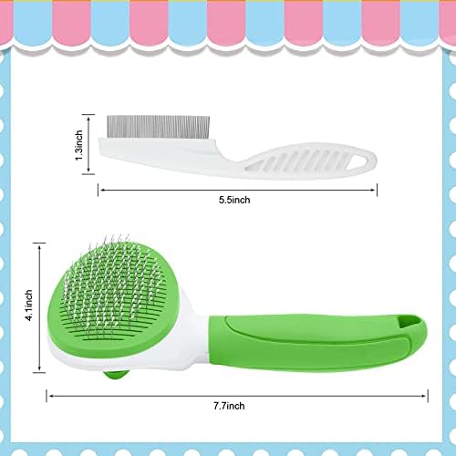 Cat Brushes for Indoor Cats, Dog Brush for Shedding with Metal Cat Comb, Self Cleaning Pet Hair Brush with Release Button for Grooming Kitten(Green) - Image 2