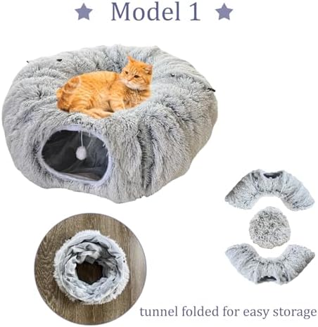Collapsible Cat Tunnel Bed for Indoor Cats - Under Christmas Tree Plush Multifunctional Pet Bed & Play Tunnel Toys with Hanging Balls & Peepholes for Indoor Kitty Kitten Puppy Rabbit Ferret - Image 2