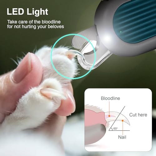 Odoland Cat Nail Clipper with LED Light and Nail File, Dog Claw Trimmer with Bright Light to Avoid Excessive Cutting - Pet Grooming Tool for Tiny Dog Cat Kitten Bunny Rabbit Blue - Image 2