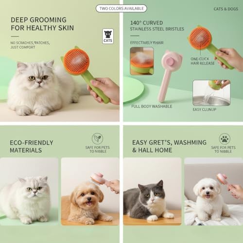 Cat Brush for Shedding, Kitten Brushes for Indoor Cats, For Long or Short Haired Cats,Cat Hair Brush Grooming Deshedding Brush for Dog Kitten Removes Loose Fur and flea removal comb, Green - Image 7