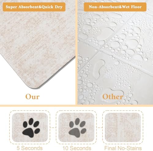 Dog Food Mat for Floors Waterproof Quick Dry Pet Placemat Cat Feeding Bowls Mats for Food and Water, Eco-Friendly Dog Accessories Diatomite Pets Supplies 12" X 20" - Image 2