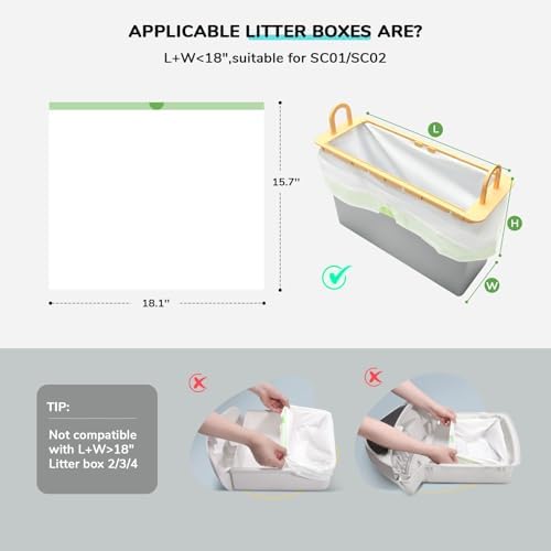 65 Count Cat Litter Box Liners, Compatible with MW SC01/SC02, Drawstring Auto Self-Cleaning Litter Box Liner Bags, Extra Thick Leak Proof Cat Waste Bags, Unscented, (18.1"W x 15.7"H, 4 Gal) - Image 2