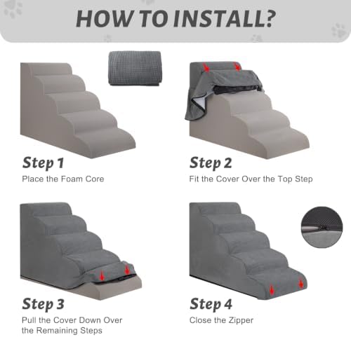 5-Step Dog Stairs Replacement Cover(for AODISMAN Pet Ramp Only),Grey - Image 4