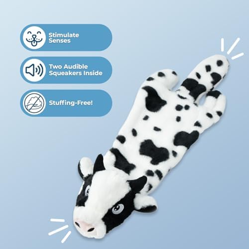 Best Pet Supplies 2-in-1 Stuffless Squeaky Dog Toy - Sheep, Cow, Medium - Image 2