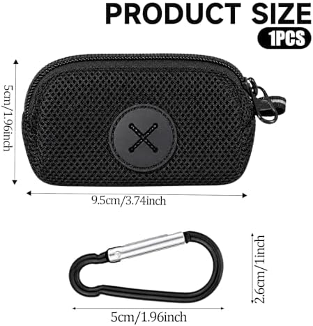 Black Dog Poop Bag Holder for Leash, Soft Fabric Zipper Doggy Waste Dispenser with Large Opening, Slim Pet Poop Carrier with Metal Carabiner Clip for Retractable Leash Walking Accessories (Black) - Image 2