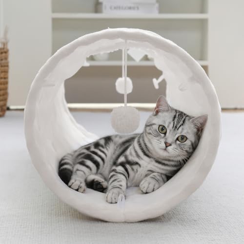 Straight Bubble Cat Tunnel for Indoor Cats 47"x12", Cream White - Image 7