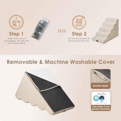 EHEYCIGA Curved Dog Stairs Ramp, 5-Step Extra Wide High Beds, Pet Step - Image 7