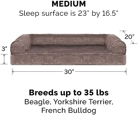 Furhaven Orthopedic Dog Bed for Medium/Small Dogs w/ Removable Bolsters & Washable Cover, For Dogs Up to 35 lbs - Faux Fur & Velvet Sofa - Driftwood Brown, Medium - Image 2