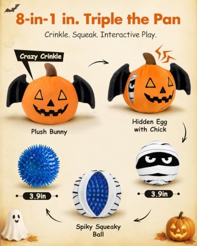 Swooflia Halloween Pumpkin Squeaky Plush Dog Toy, 2 in 1 - Image 2