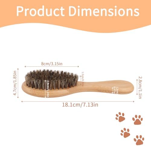 Soft Bristle Dog Cat Brush for Shedding, Boar Bristle Pet Grooming Brush with Wood Handle Gentle Massage Tool for Short Long Haired Dogs Cats Kittens Grooming Supplies - Image 2