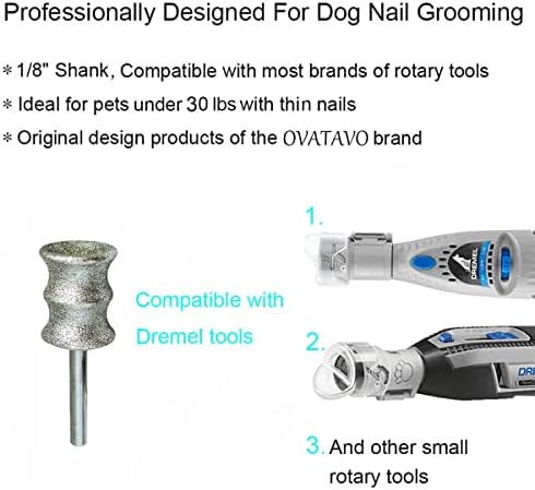 Dog Nail Grooming Tools - Dog Nail Grinder Attachment for Dremel - Diamond Rotary Nail Grinder Bits for Small Medium Dogs Cats and Animals (L) - Image 2