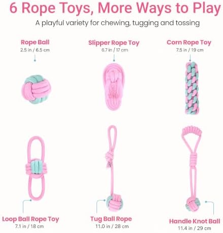 Dog Rope Toys for Puppies & Small Dogs, 6 Pack Cotton Toys, Pink - Image 2