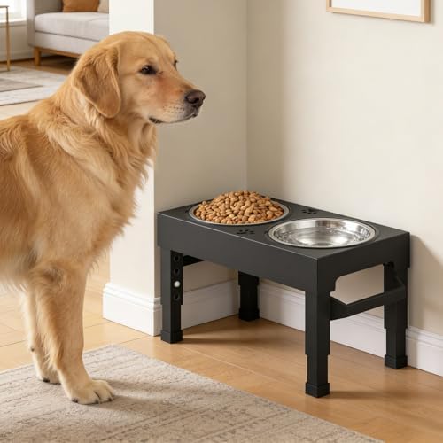 Elevated Dog Bowls Stand Large Breed, Height Adjustable Raised Dog Bowls Holder with 2 Stainless Steel Food Bowls for Small, Medium and Large Canine,Black - Image 2