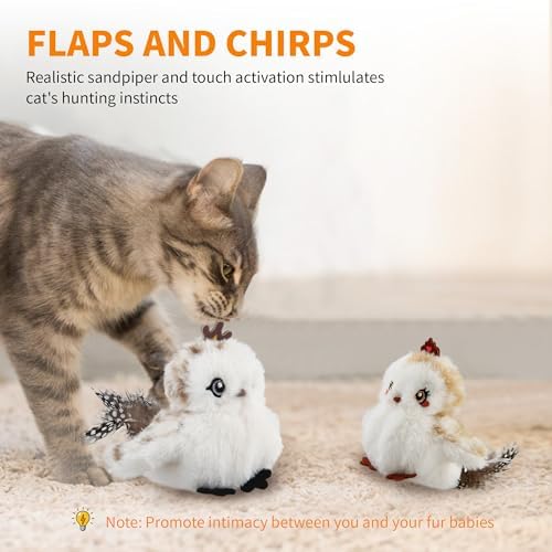 Gigwi Flappy Bird Cat Toy For Indoor Cats, Rechargeable Lifelike Sandpiper Interactive Flapping Bird Cat Toy Tweet, Flapping Wings & Lively Chirping, Catnip Toys For Kitten, Touch Activated (Couple) - Image 2